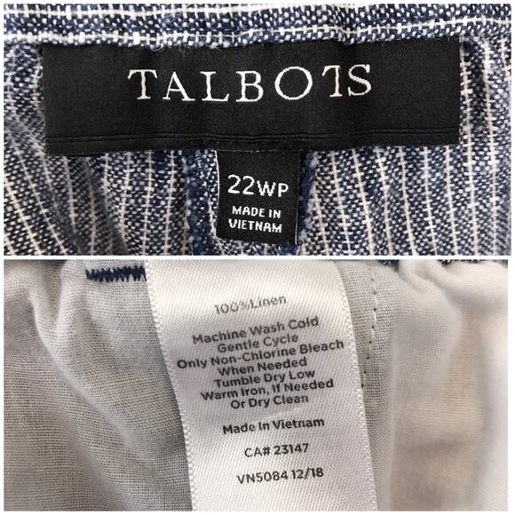 Talbots Linen Elastic Waist Pull-On Pants Pockets Pinstripe Beach Plus Size 22WP - Picture 10 of 12